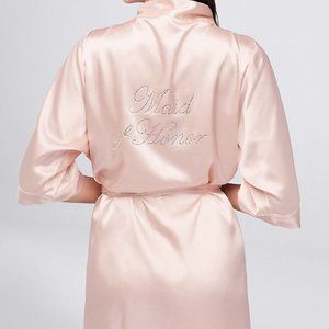 Rhinestone Maid of Honor Satin Robe in Blush Pink